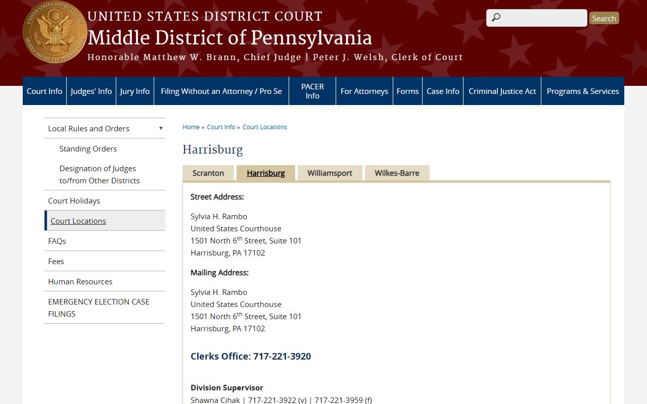 Dauphin County court records Middle District federal court Harrisburg note