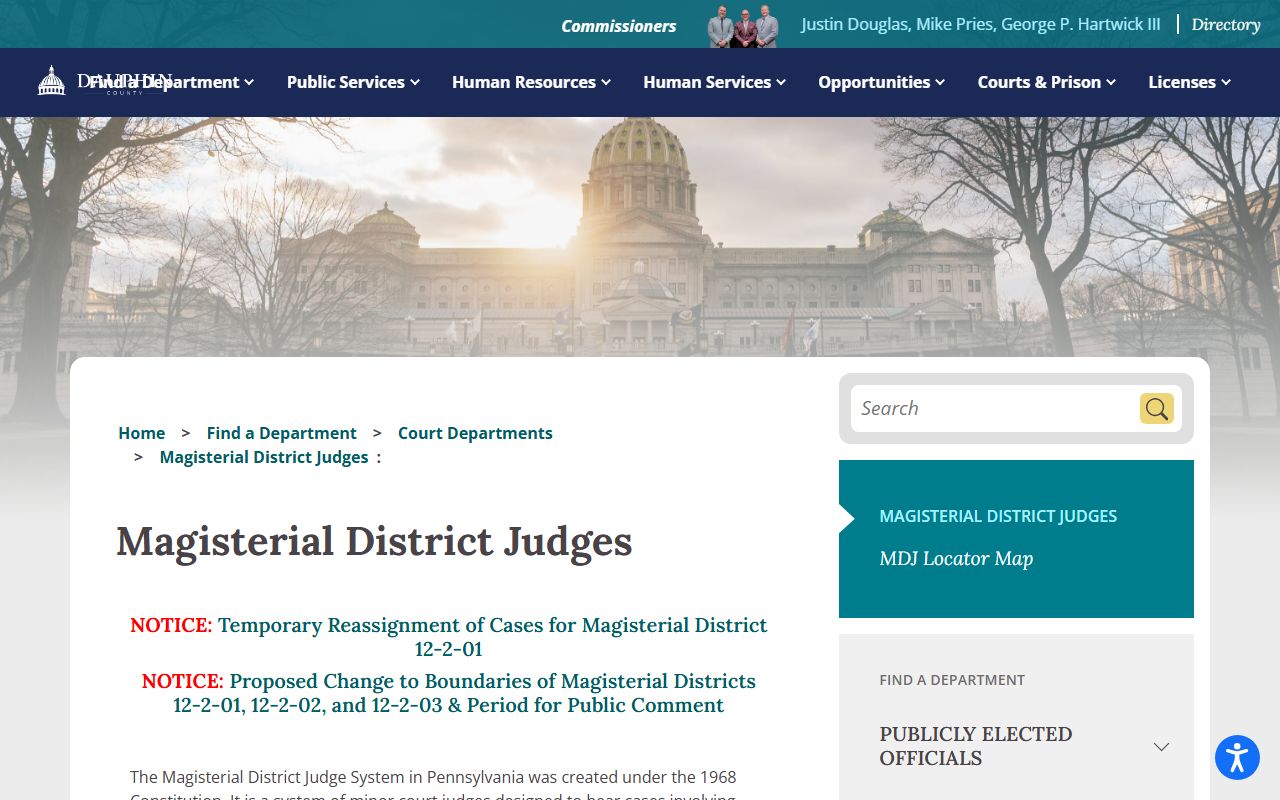 Dauphin County court records Magisterial District Judge directory