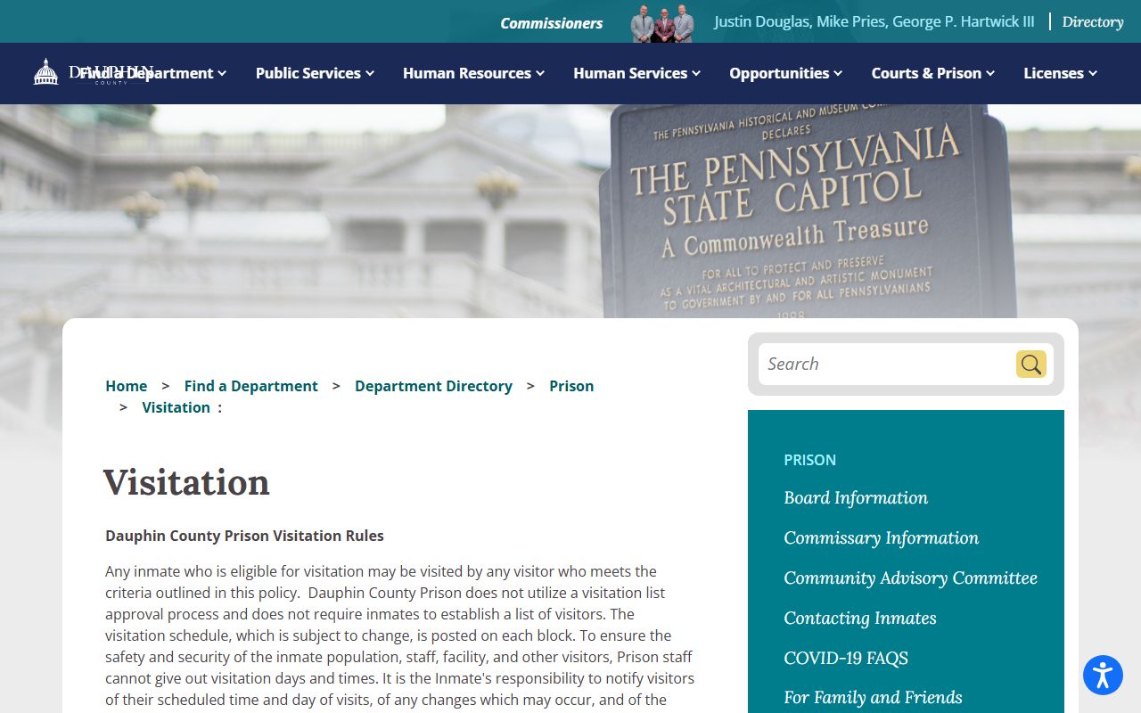 Dauphin County inmate records prison visitation rules