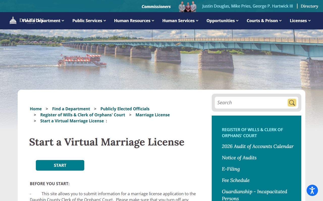 Dauphin County marriage records virtual marriage license process