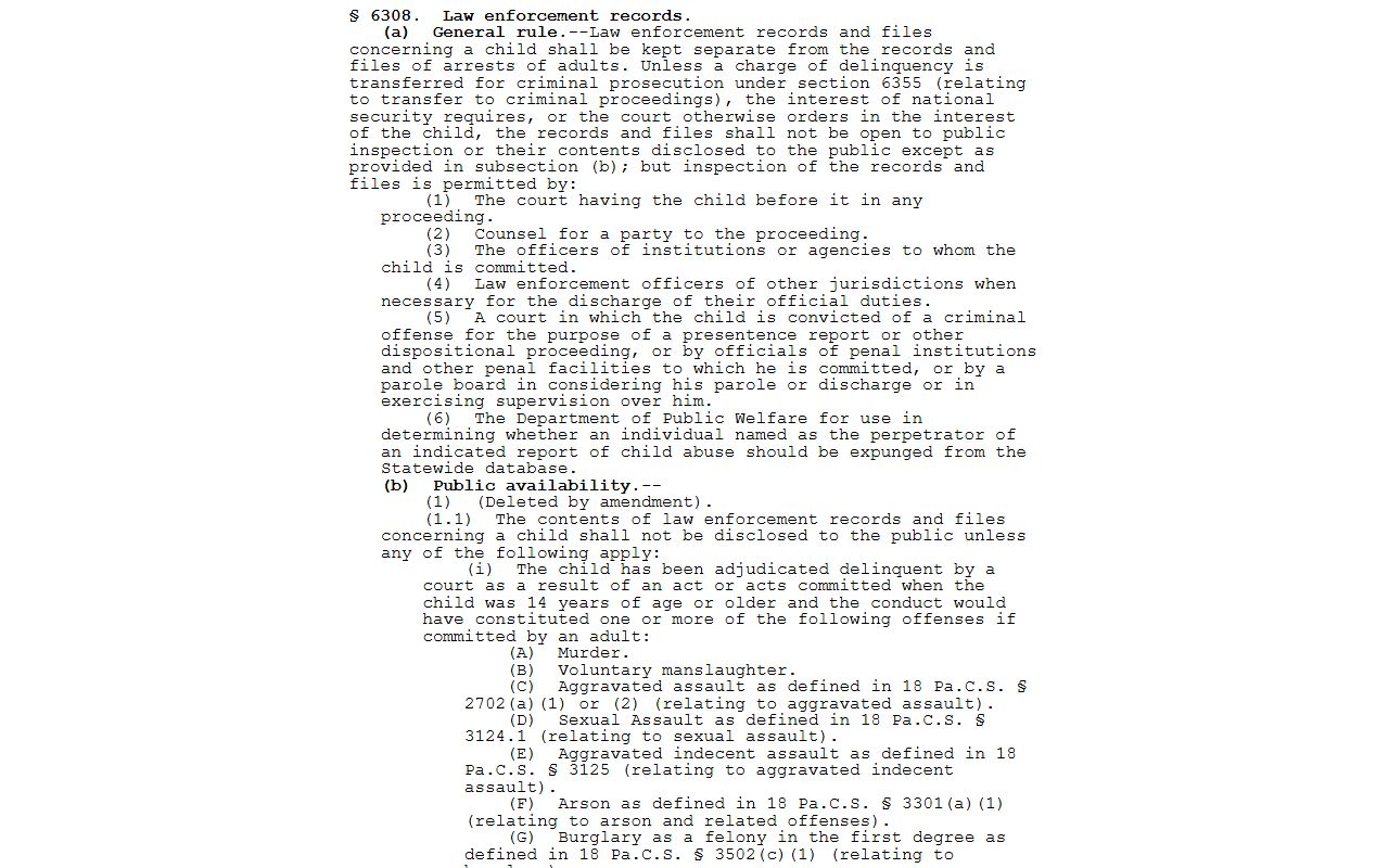 Dauphin County probate records juvenile law enforcement access statute