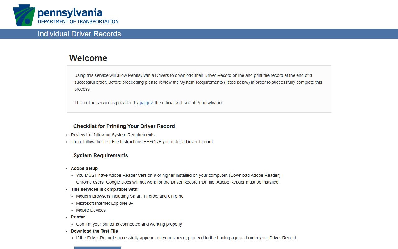 Dauphin County traffic court records PennDOT Individual Driver Records portal