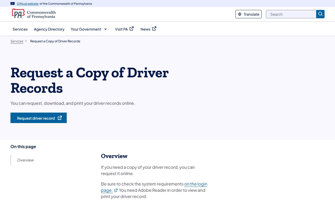Dauphin County traffic court records PennDOT driver record request