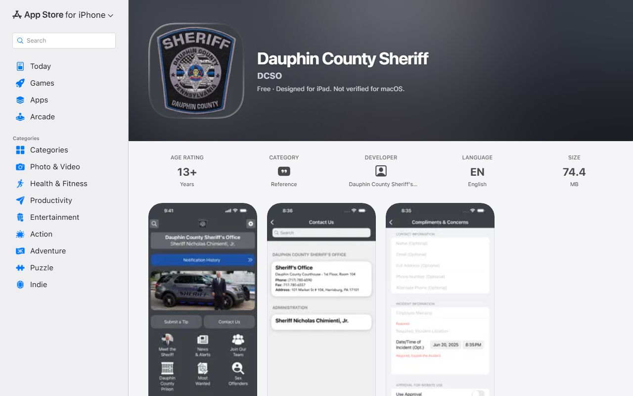Dauphin County warrant records Sheriff iOS app